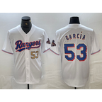 Texas Rangers #53 Adolis Garcia Number White MWATKINS 2023 World Series Champions Cool Base Jerseys