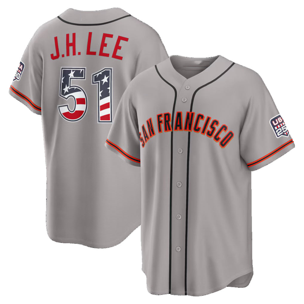 San Francisco Giants #51 Jung Hoo Lee USA 250 Fourth of July Road Stadium Jersey - Gray MWATKINS