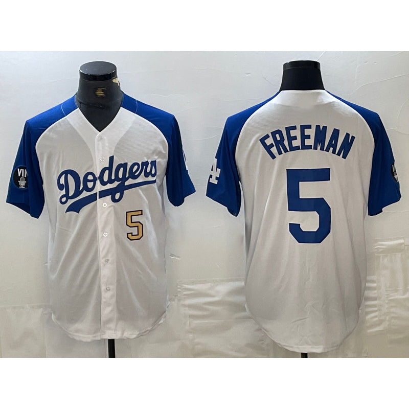 Los Angeles Dodgers #5 Freddie Freeman Number White Blue MWATKINS Fashion Stitched Cool Base Limited Jersey 3