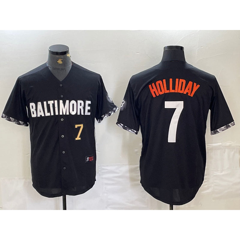 Baltimore Orioles #7 Jackson Holliday Number Black MWATKINS 2023 City Connect Cool Base Stitched Jersey
