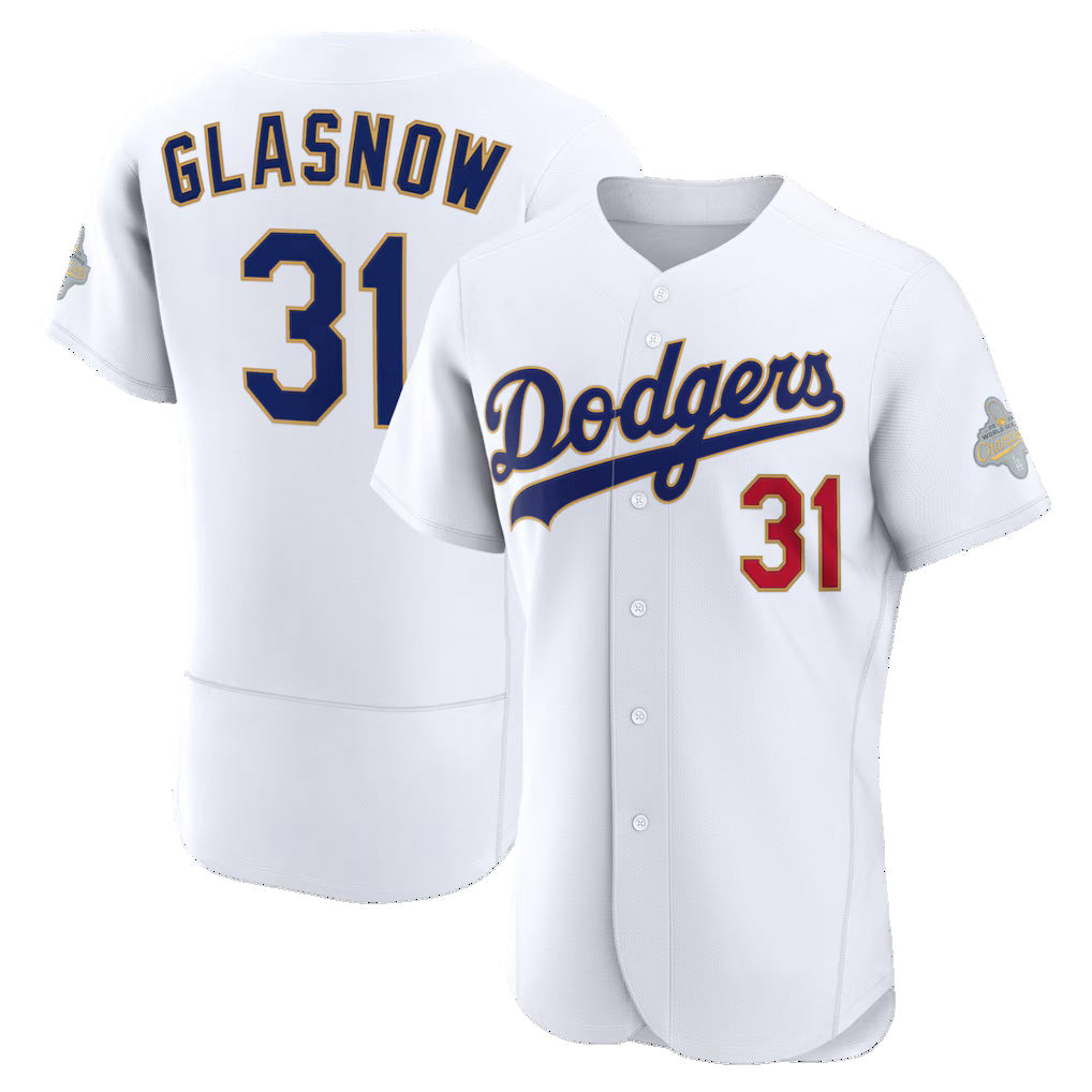 Los Angeles Dodgers #31 Tyler Glasnow White MWATKINS 2026 Gold Collection Authentic Jersey
