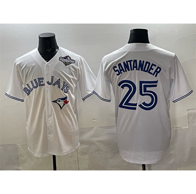 Toronto Blue Jays #25 Anthony Santander White MWATKINS 2025 World Series Home Cool Base Stitched Jersey