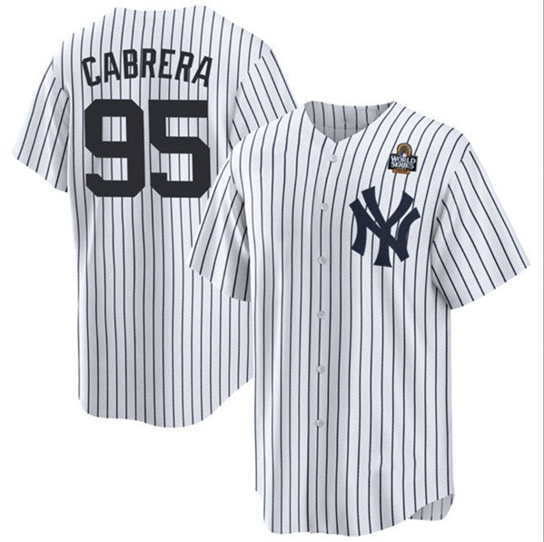 New York Yankees #95 Oswaldo Cabrera White MWATKINS 2024 World Series Cool Base Stitched Jersey