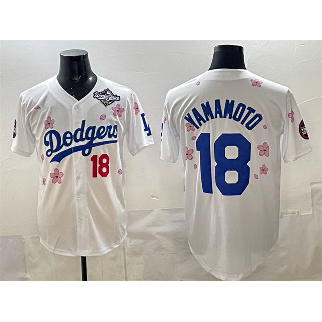 Los Angeles Dodgers #18 Yoshinobu Yamamoto White MWATKINS 2025 World Series Patch Tokyo Series Limited Stitched Jersey