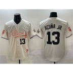 Atlanta Braves #13 MWATKINSld Acu?a Jr. Cream MWATKINS 2024 Atliens & Peach With Outkast Patch Vapor Limited Stitched Jersey