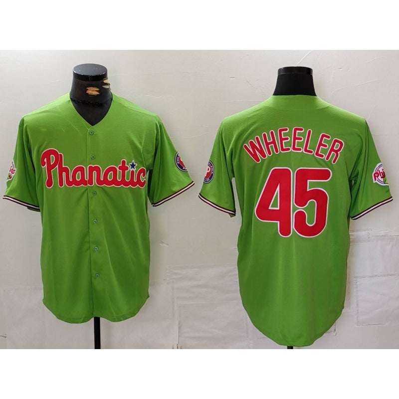 Philadelphia Phillies #45 Zack Wheeler Green MWATKINS With Patch Stitched Cool Base Jersey