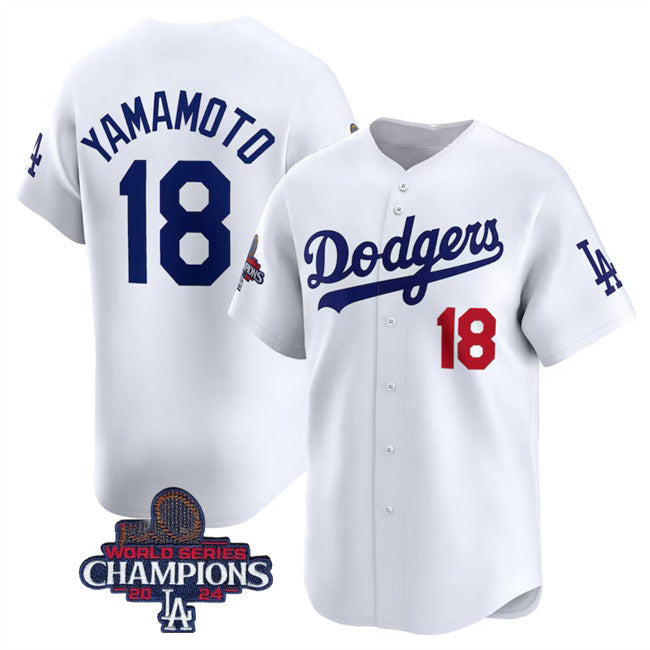 Los Angeles Dodgers #18 Yoshinobu Yamamoto White MWATKINS 2024 World Series Champions Home Limited Stitched Jersey