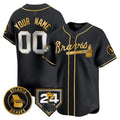 Custom Atlanta Braves 2024 Spring Training Patch Vapor Premier Limited Jersey ¨C Black Gold MWATKINS