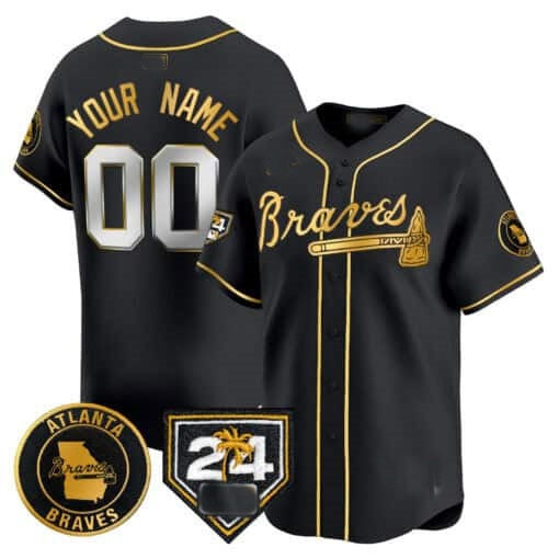 Custom Atlanta Braves 2024 Spring Training Patch Vapor Premier Limited Jersey ¨C Black Gold MWATKINS