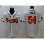 Atlanta Braves #54 Max Fried 2022 White Gold MWATKINS World Series Champions Program Cool Base Stitched Jersey