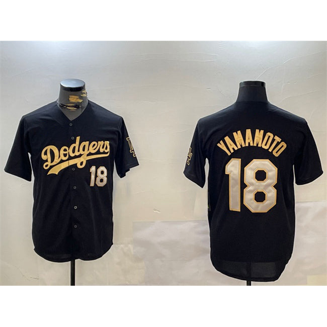 Los Angeles Dodgers #18 Yoshinobu Yamamoto Black Gold MWATKINS Limited Stitched Jersey