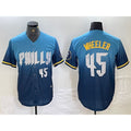 Philadelphia Phillies #45 Zack Wheeler Blue MWATKINS 2024 City Player Number Cool Base Stitched Jersey 2