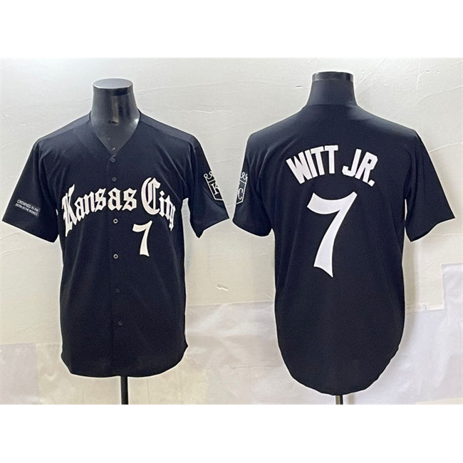 Kansas City Royals #7 Bobby Witt Jr. Black MWATKINS 'Gothic Crown Edition' Vapor Premier Limited Stitched Jersey