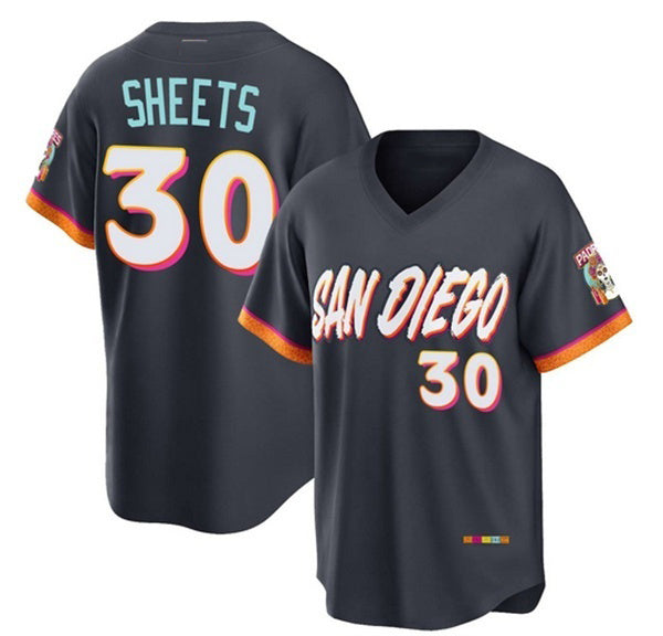 San Diego Padres #30 Gavin Sheets Obsidian MWATKINS 2026 City Connect Stadium Stitched Jersey