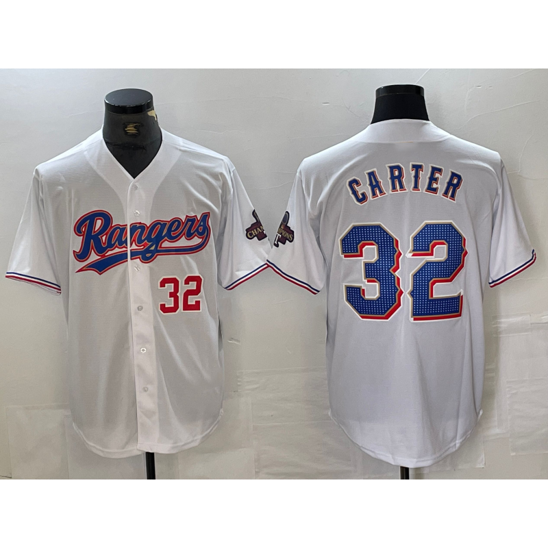 Texas Rangers #32 Evan Carter Number White MWATKINS 2023 World Series Champions Cool Base Jersey 2