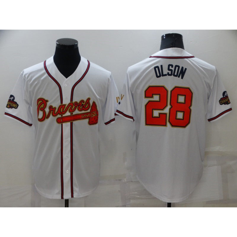 Atlanta Braves #28 Matt Olson 2022 White Gold MWATKINS World Series Champions Program Cool Base Stitched Jersey