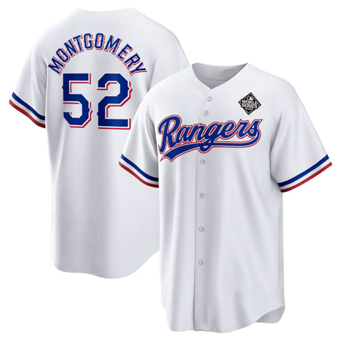 Texas Rangers #52 Jordan Montgomery White MWATKINS 2023 World Series Stitched Jersey