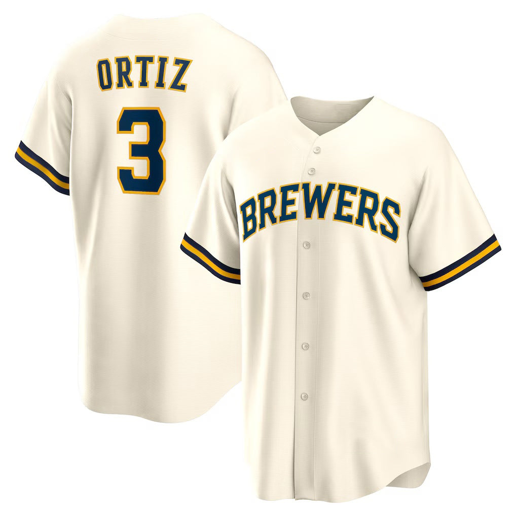 Milwaukee Brewers #3 Joey Ortiz White MWATKINS Home Replica Jersey