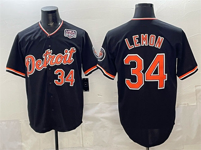 Detroit Tigers #34 Chet Lemon Black MWATKINS 2026 Alternate USA 250' Patch Vapor Premier Limited Stitched Jersey