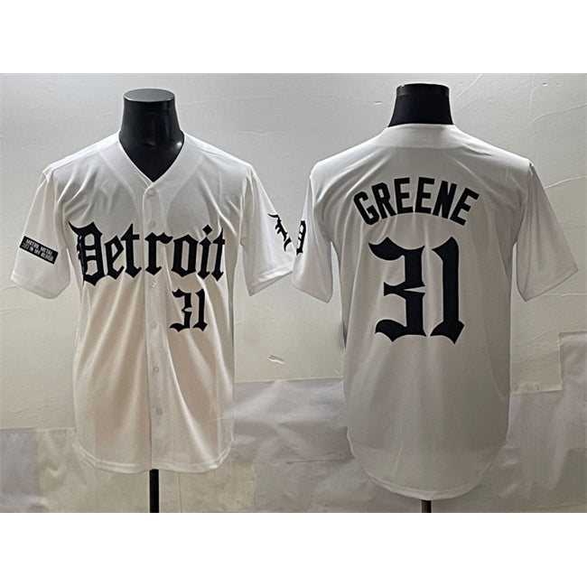 Detroit Tigers #31 Riley Greene White MWATKINS 'Motor Gothic Edition' Vapor Premier Limited Stitched Jersey