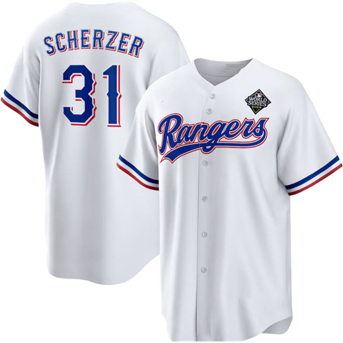 Texas Rangers #31 Max Scherzer 2023 White MWATKINS World Series Stitched Jersey