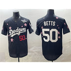 Los Angeles Dodgers #50 Mookie Betts Black MWATKINS 2025 World Series Patch Tokyo Series Limited Stitched Jersey