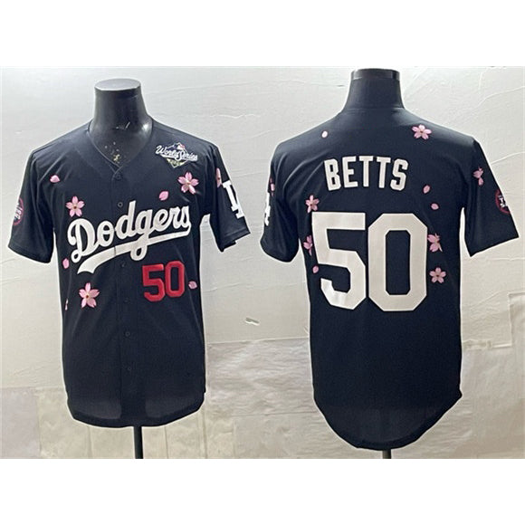 Los Angeles Dodgers #50 Mookie Betts Black MWATKINS 2025 World Series Patch Tokyo Series Limited Stitched Jersey