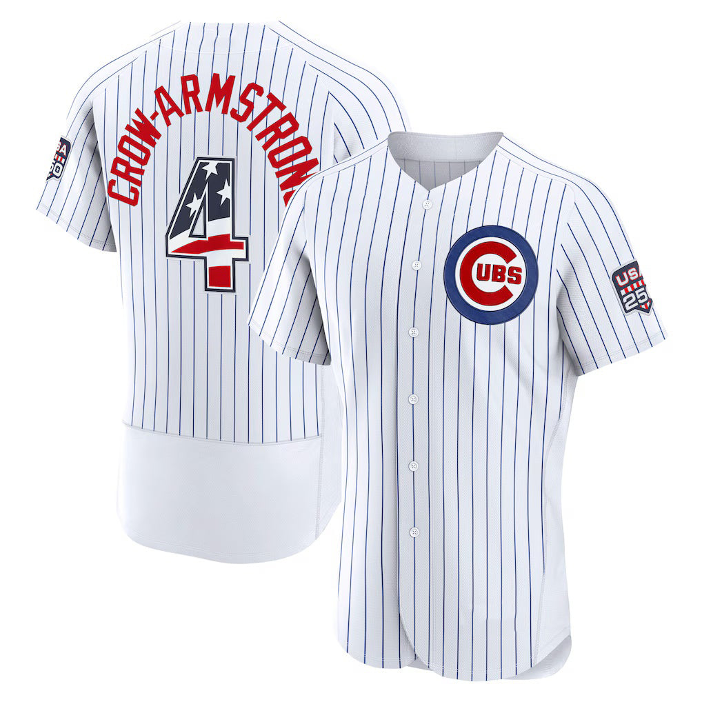 Chicago Cubs #4 Pete Crow-Armstrong USA 250 Fourth of July Home Authentic Jersey - White MWATKINS