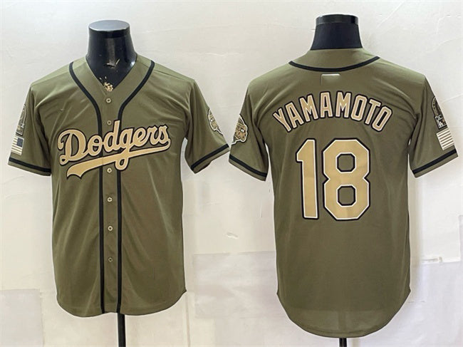 Los Angeles Dodgers #18 Yoshinobu Yamamoto Olive MWATKINS 2026 Armed Forces Day Stitched Jersey 2