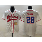 Atlanta Braves #28 Matt Olson Number White MWATKINS Cool Base With Patch Stitched Jersey