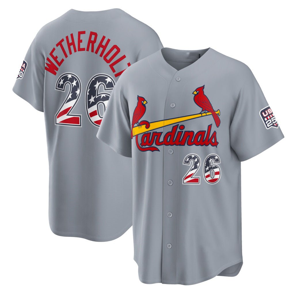 St. Louis Cardinals #26 JJ Wetherholt USA 250 Fourth of July Road Stadium Jersey - Gray MWATKINS