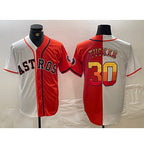 Houston Astros #30 Kyle Tucker White Orange MWATKINS Split Stitched Jersey 2