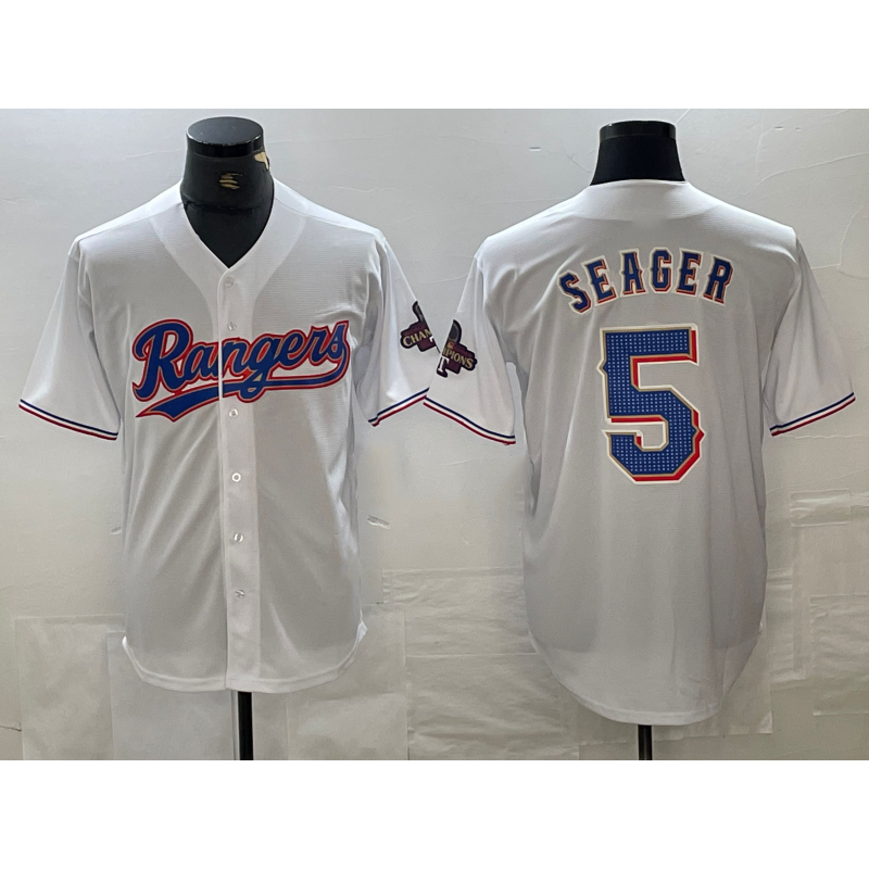 Texas Rangers #5 Corey Seager White MWATKINS 2023 World Series Champions Cool Base Jersey