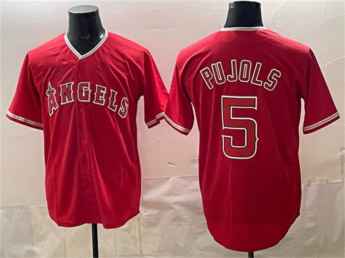 Los Angeles Angels #5 Albert Pujols Red MWATKINS Stitched Jersey