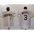 San Diego Padres #3 Jackson Merrill White MWATKINS With PS Patch Stitched Flex Base Jerseys