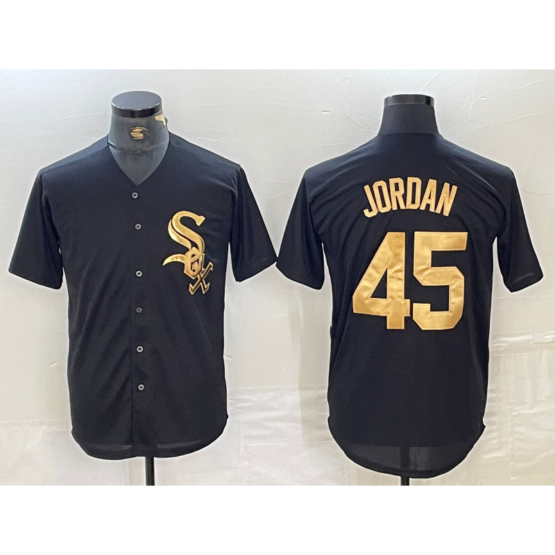 Chicago White Sox #45 Michael Jordan Black Gold MWATKINS Cool Base Stitched Jersey