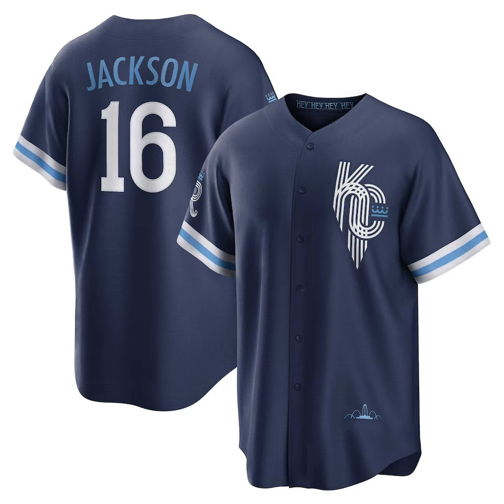 Kansas City Royals #16 Bo Jackson Navy MWATKINS City Connect Replica Player Jersey