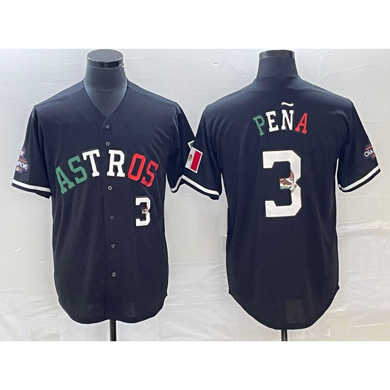 Houston Astros #3 Jeremy Pena Number Mexico Black MWATKINS Cool Base Stitched Jersey