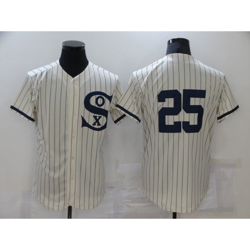 Chicago White Sox #25 Andrew Vaughn 2021 Cream Navy MWATKINS Field of Dreams Flex Base Stitched Jersey