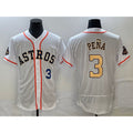 Houston Astros #3 Jeremy Pena Number 2023 White Gold MWATKINS World Serise Champions Patch Flex Base Stitched Jersey 3