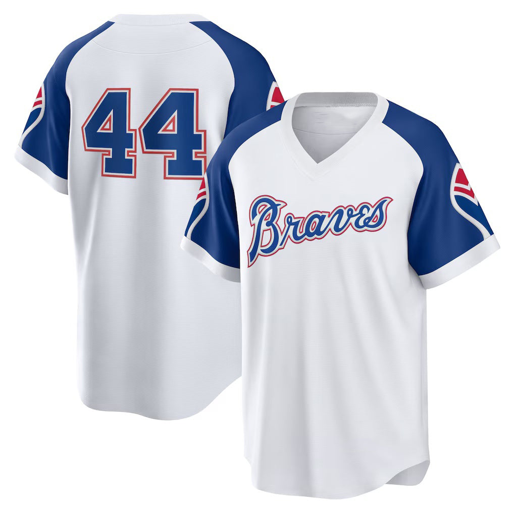 Atlanta Braves #44 Hank Aaron White MWATKINS Home Cooperstown Collection Player Jersey