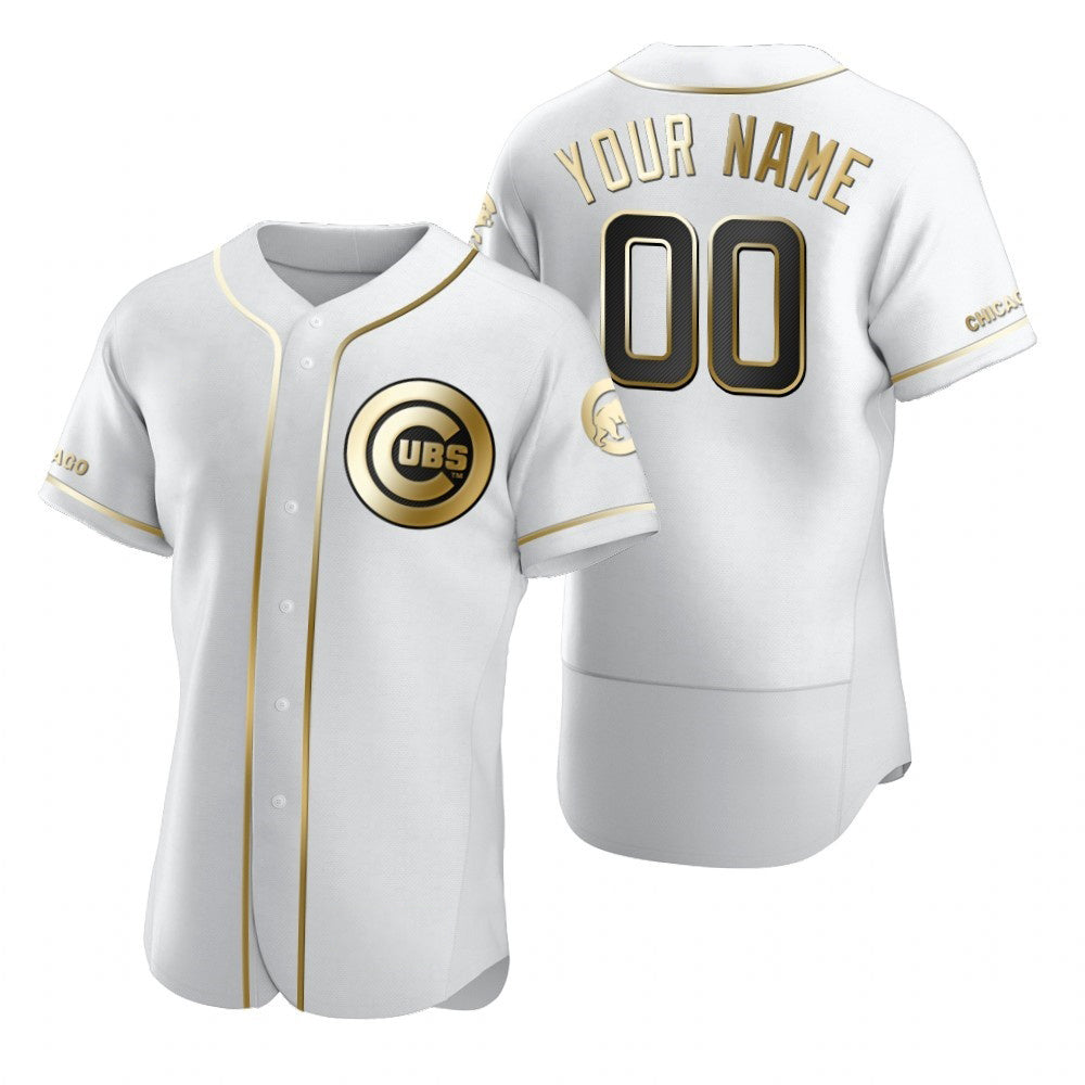 Custom Chicago Cubs White MWATKINS Stitched Flex Base Golden Edition Jersey
