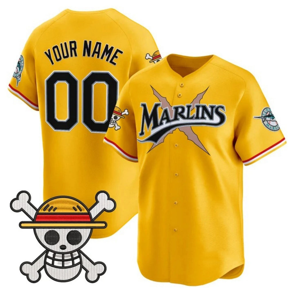 Custom Miami Marlins x One Piece Gold MWATKINS Vapor Premier Limited Jersey - Stitched