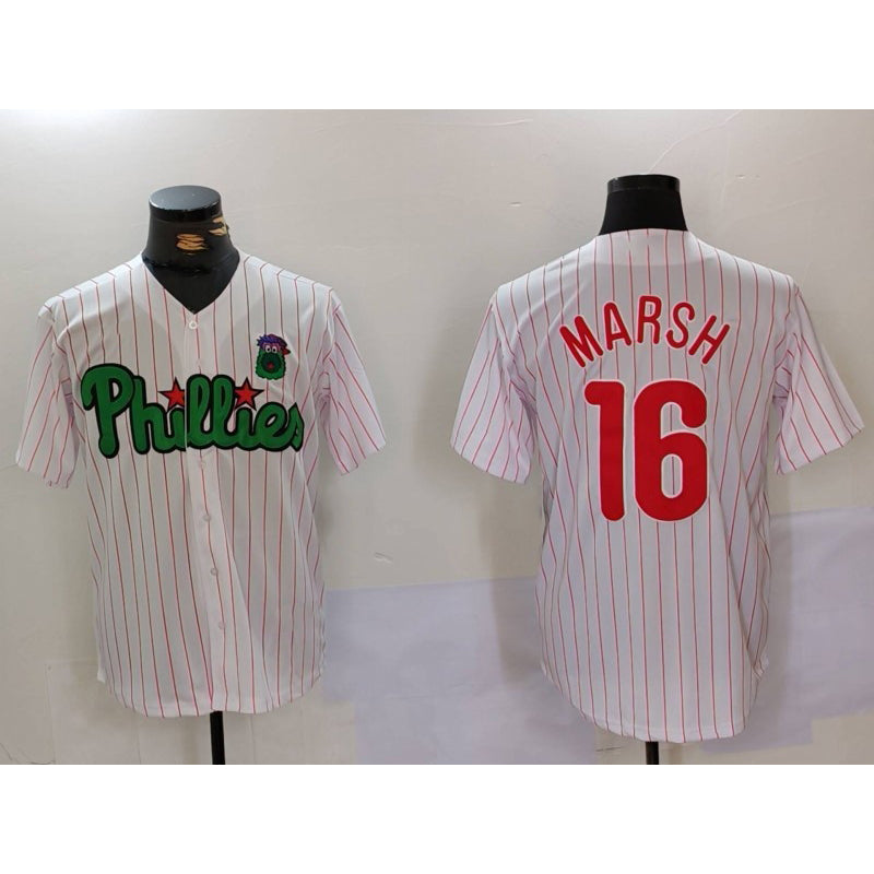 Philadelphia Phillies #16 Brandon Marsh White Green MWATKINS Cool Base Stitched Jersey 2