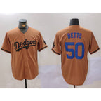 Los Angeles Dodgers #50 Mookie Betts Olive MWATKINS Cool Base Limited Stitched Jersey