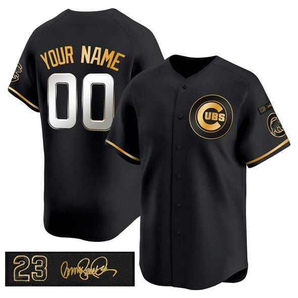 Custom Chicago Cubs Active Player Black Gold MWATKINS 'Ryne Sandberg Tribute' Vapor Limited V3 Stitched Jersey