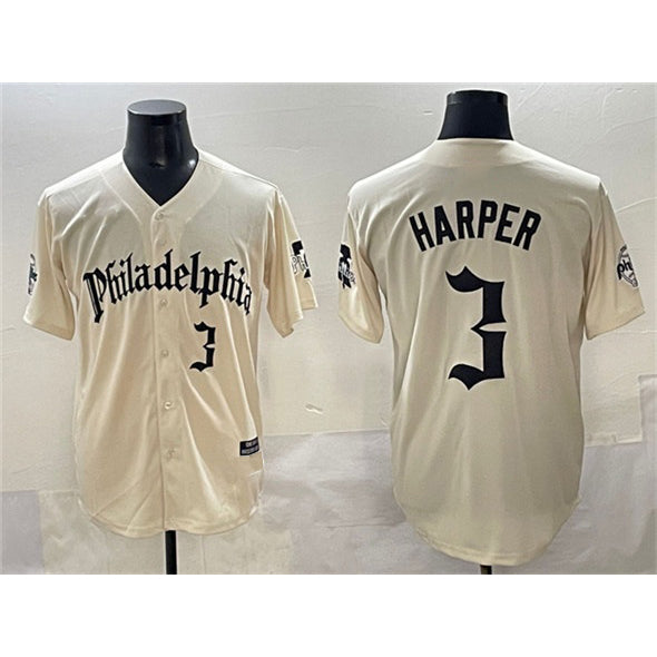 Philadelphia Phillies #3 Bryce Harper Cream MWATKINS Gothic Vapor Limited Stitched Jersey
