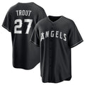 Los Angeles Angels #27 Mike Trout Black MWATKINS Lights Out Limited Stitched Jersey