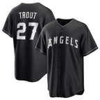 Los Angeles Angels #27 Mike Trout Black MWATKINS Lights Out Limited Stitched Jersey