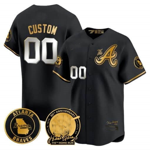 Custom Atlanta Braves Hank Aaron 715th Home Run Patch Vapor Premier Limited Jersey V2 ¨C All Stitched-Black MWATKINS